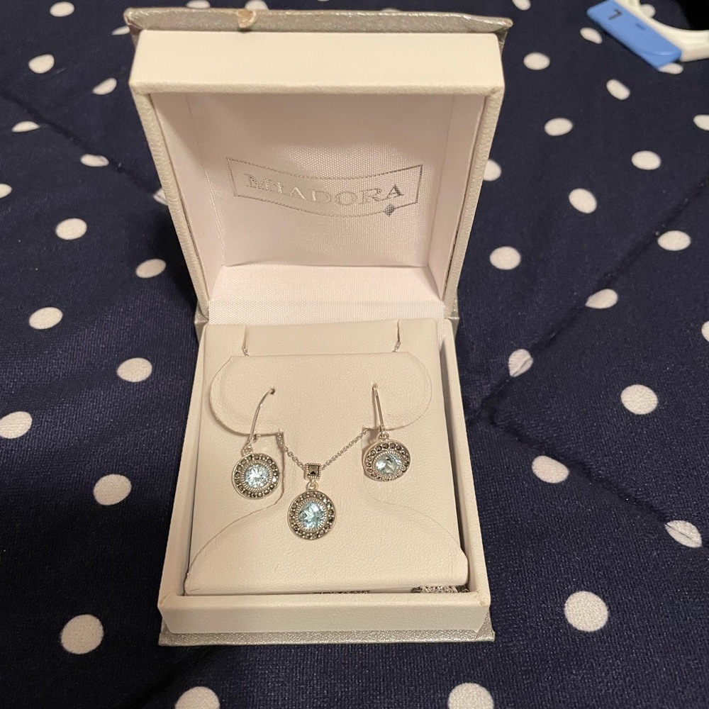 Miadora sterling silver aquamarine necklace and earrings